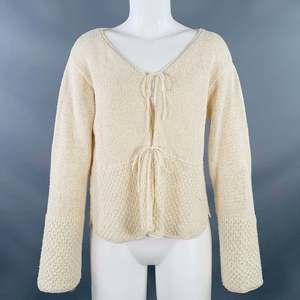 MARGARET OLEARY Beige Cotton Silk Textured Knit Tied Front Cardigan
